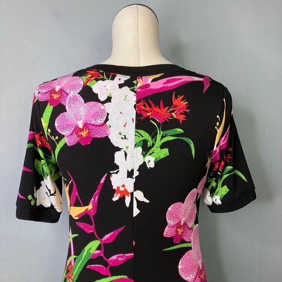 G.I.L.I. Got It Love It Short Sleeve Black Floral Bodycon Maxi Dress Size XSP - Picture 7 of 15